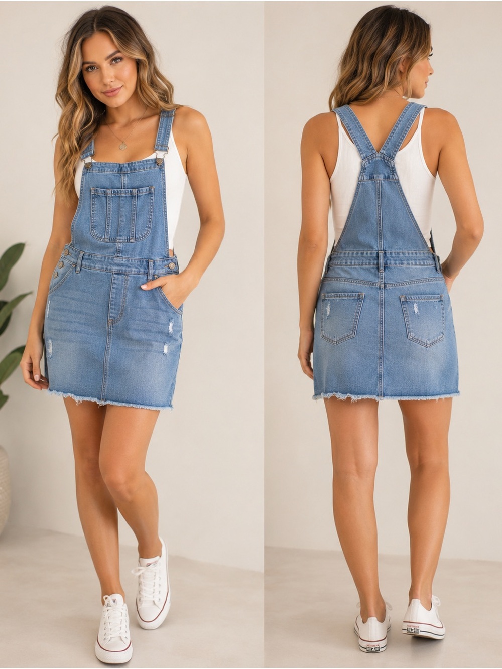 Light Blue Denim Women’s Jean Overall Skirt with Front Bib
